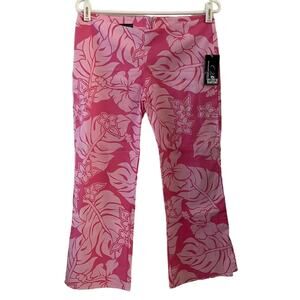 Ocean Drive Clothing Pink Tropical Print Cropped Capri Pants Lightweight
